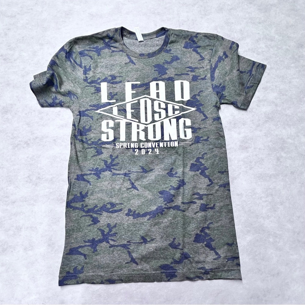 Blue Camo Short Sleeve Tee with Motivational‎ Text